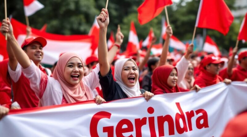 Pendukung Gerindra merayakan di acara politik.